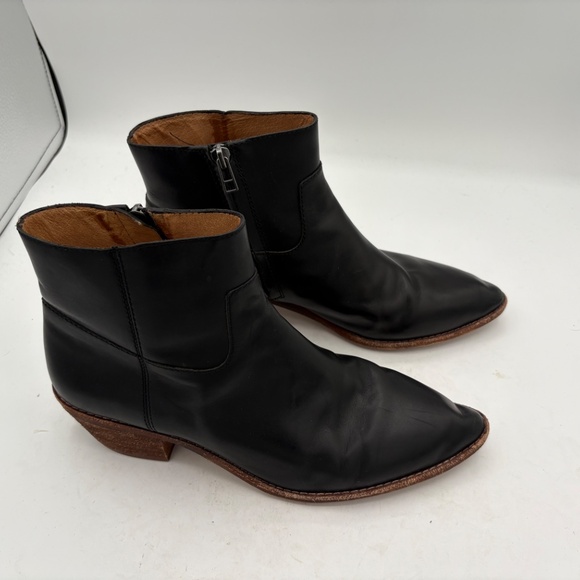 MADEWELL Charley Womens Black Leather Ankle Boots Side Zip Stacked Heel Size 9 - Picture 5 of 10